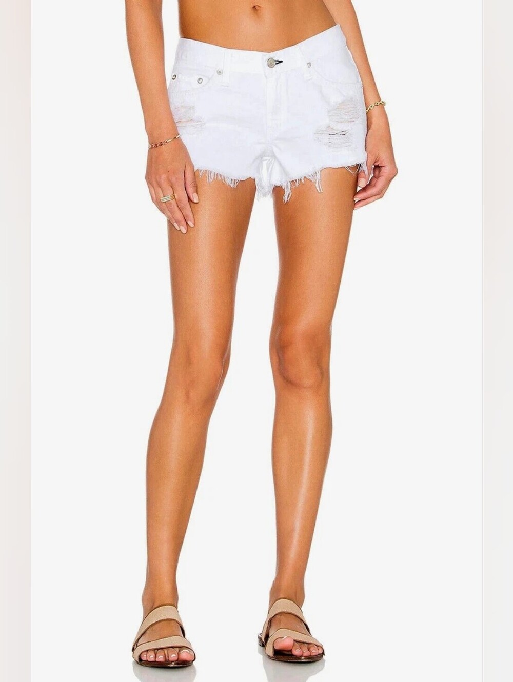 rag & bone White Distressed Denim Cutoff Shorts
